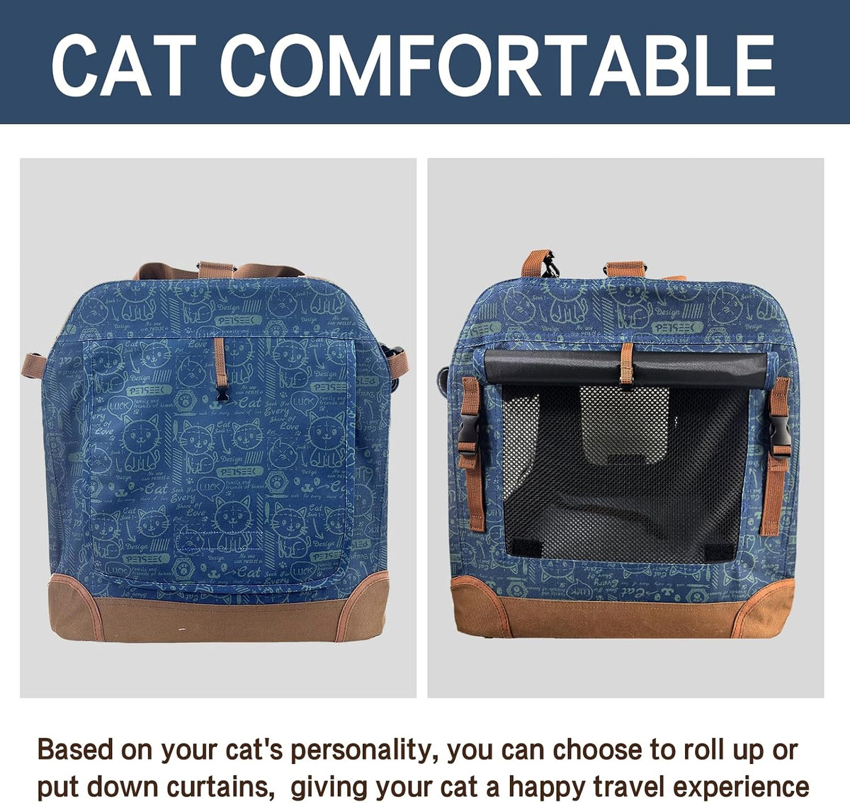 Extra Large Cat Carrier Soft Sided - Navy / with curtain - image 3