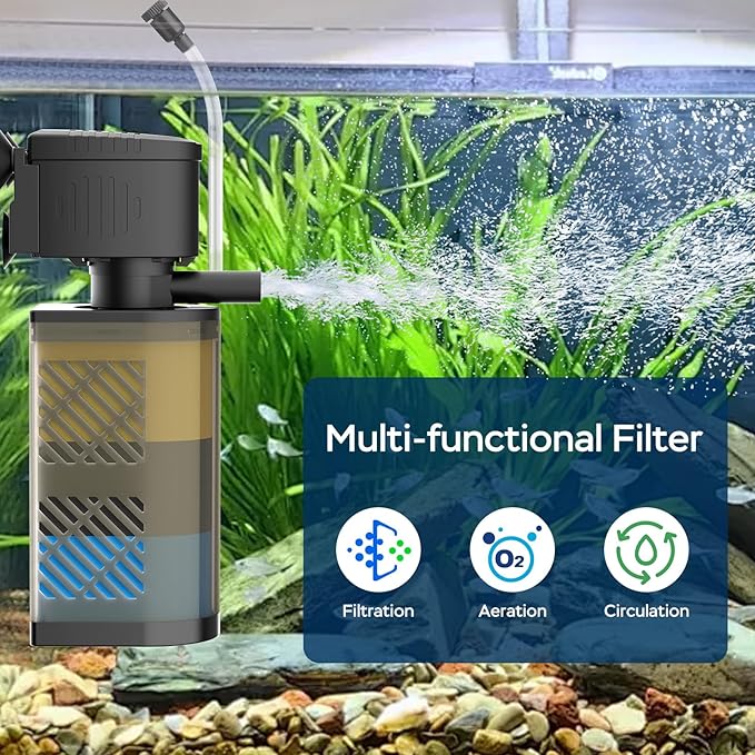 Aquarium Filter for 60-100 Gallon Tanks, Internal Large Fish Tank Filter, Powerful Submersible Pumps Fish Filter, Turtle Tank Filter, with Dual Water Outlet & Aeration