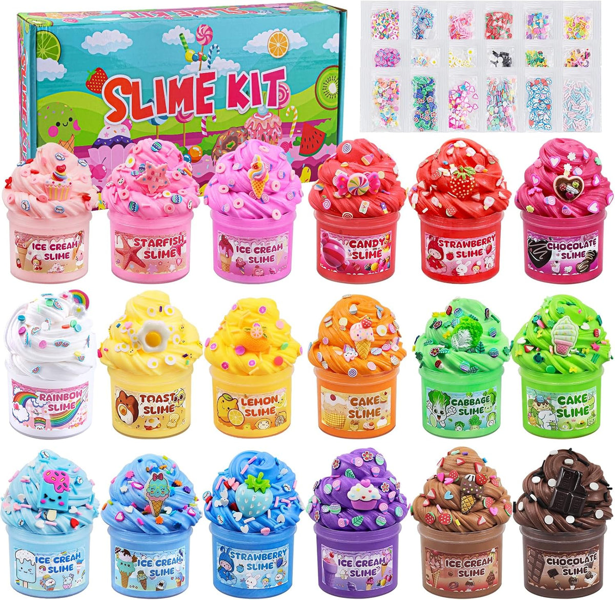 LAWOHO 18 pack butter slime kit for girls with slime add-ins and charms - view 3