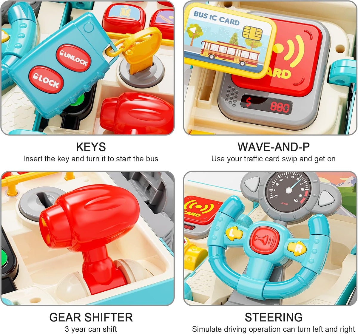 HONGTUO School Bus Toy with Sound and Light - Blue Bus Toy - image 4