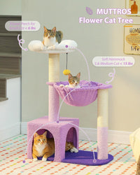 Flower Cat Tree with Large Metal Frame Hammock - 35" Upgraded Flower Cat Tree / Purple - image 2