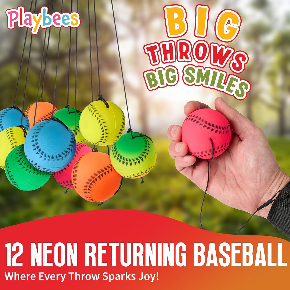 Playbees 12 neon wrist baseballs on elastic cords with Velcro wristbands - view 7