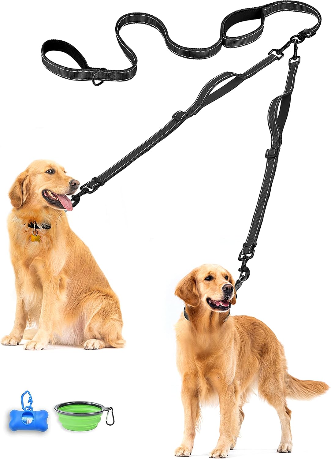 Double Dog Leash, No Tangle Dual Leash - Black