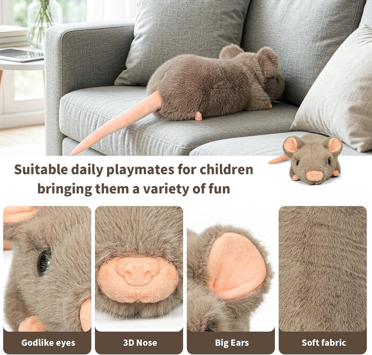 CSVBTRF Weighted Stuffed Animals - Gray Mouse - image 3