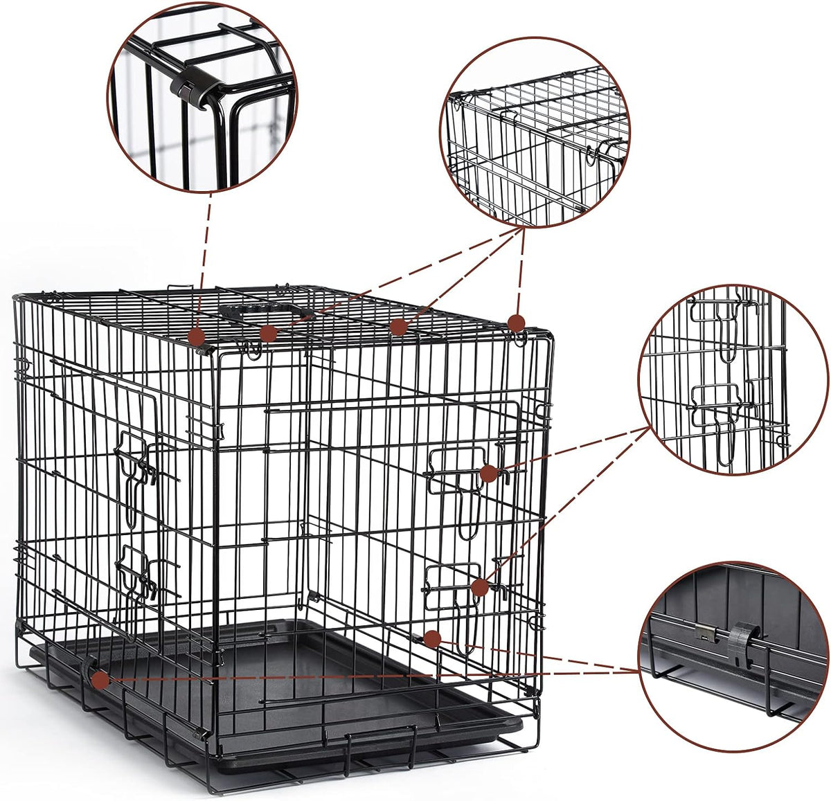 DONORO Dog Crates for Small Size Dogs Indoor Double Door Dog Kennels - Brown / 30.0"L x 19.0"W x 21.0"H - image 2
