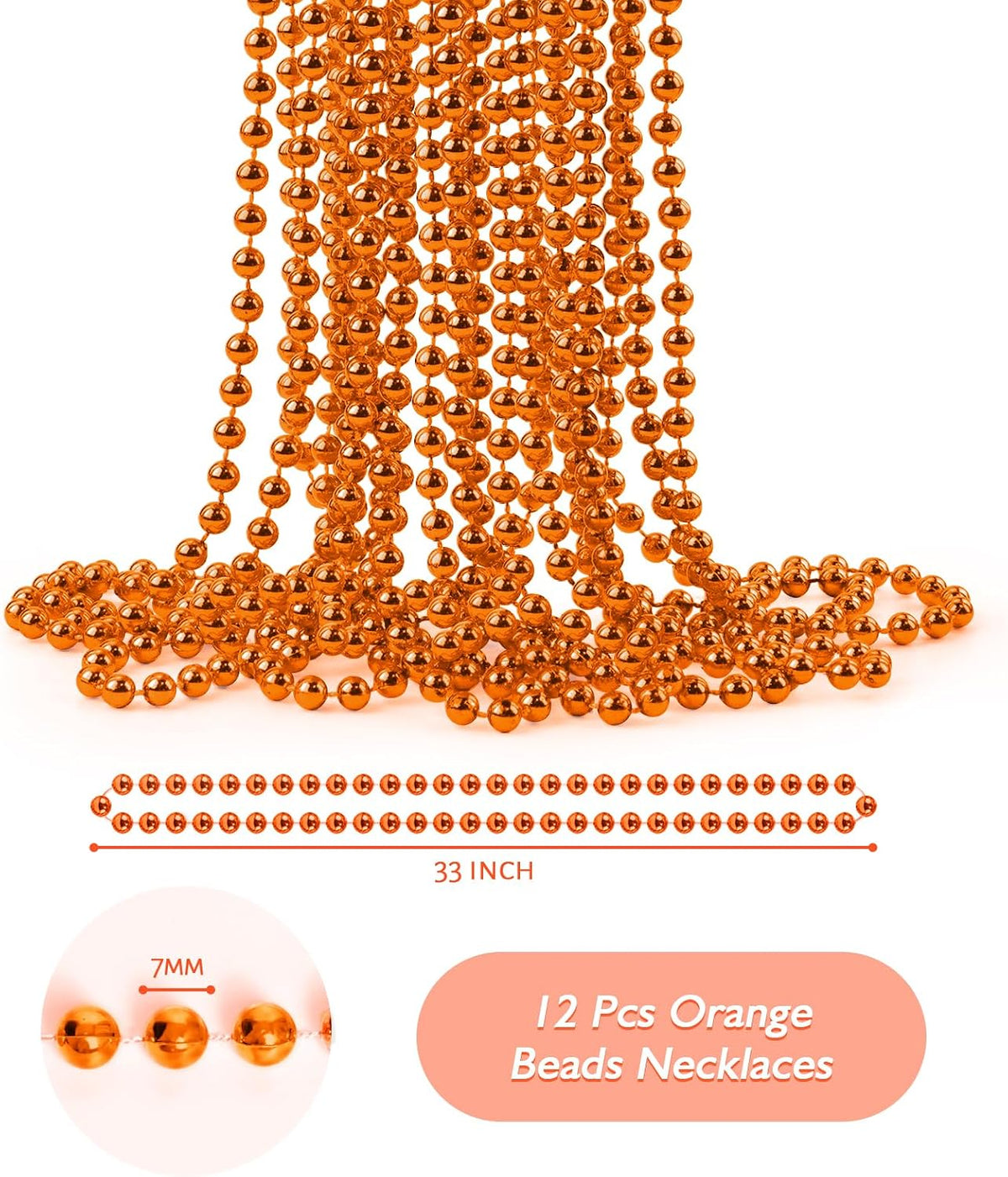 ZZYFGH 12 PCS Bead Necklace, 33'' Mardi Gras Beaded Necklaces – Fun for Kids & Family - Orange - image 2
