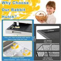 48" L Rabbit Hutch Outdoor Indoor Bunny Hutch Weatherproof, 2-Story Wood Rabbit Cage with Deep Tray, Chew-Resistant Ramp, UV Roof, Bunny House for Small Animal, Expandable Guinea Pig Cage