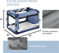 Lesure Portable Soft Collapsible Dog Crate for Large Dogs - Blue / 42.0"L x 28.0"W x 30.0"H - image 3