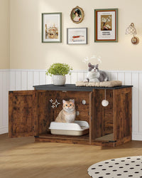 Hzuaneri Cat Litter Box Enclosure - 39.4"L x 21.7"W x 24.8"H / Rustic Brown and Black - image 3