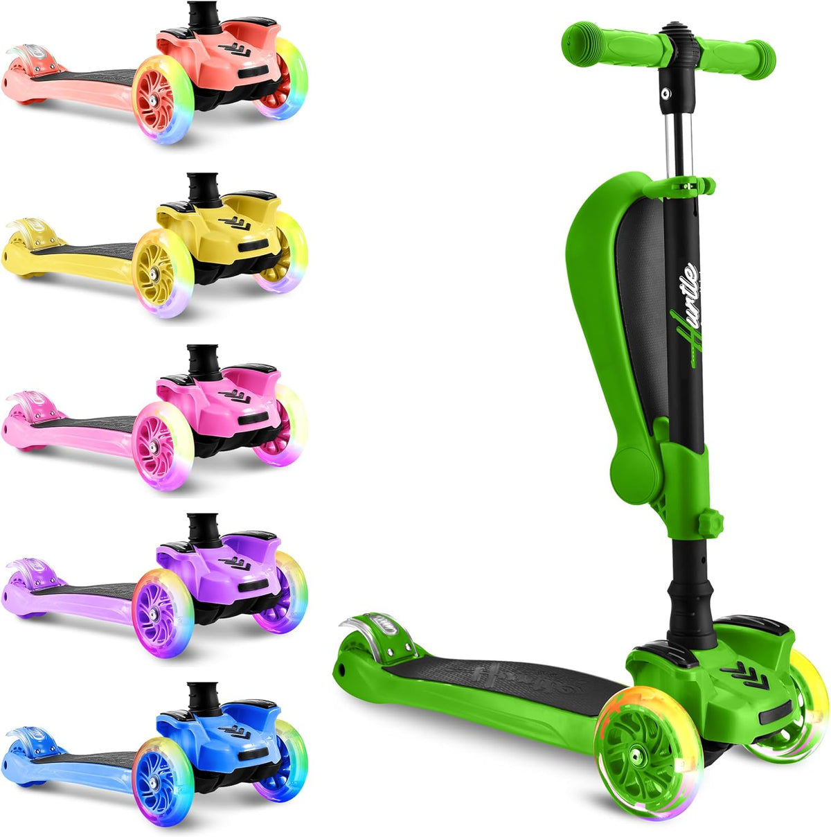 Hurtle 3-Wheeled Scooter for Kids, Wheel LED Lights - Green - image 2