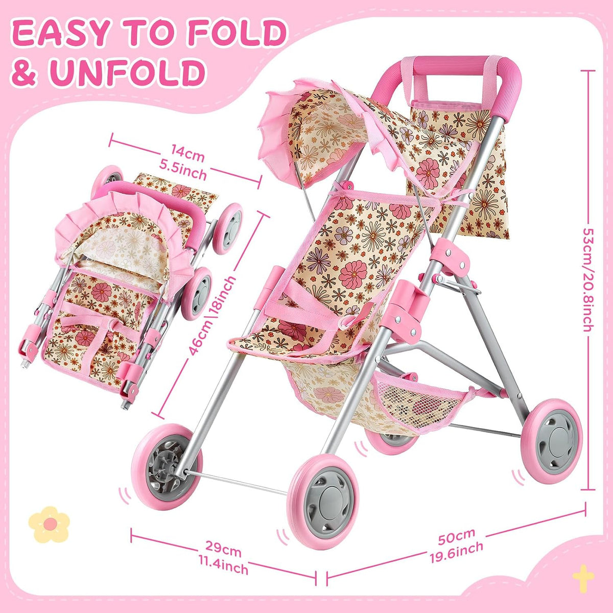 GAGAKU foldable baby doll stroller with 12 inch doll and care accessories - view 15