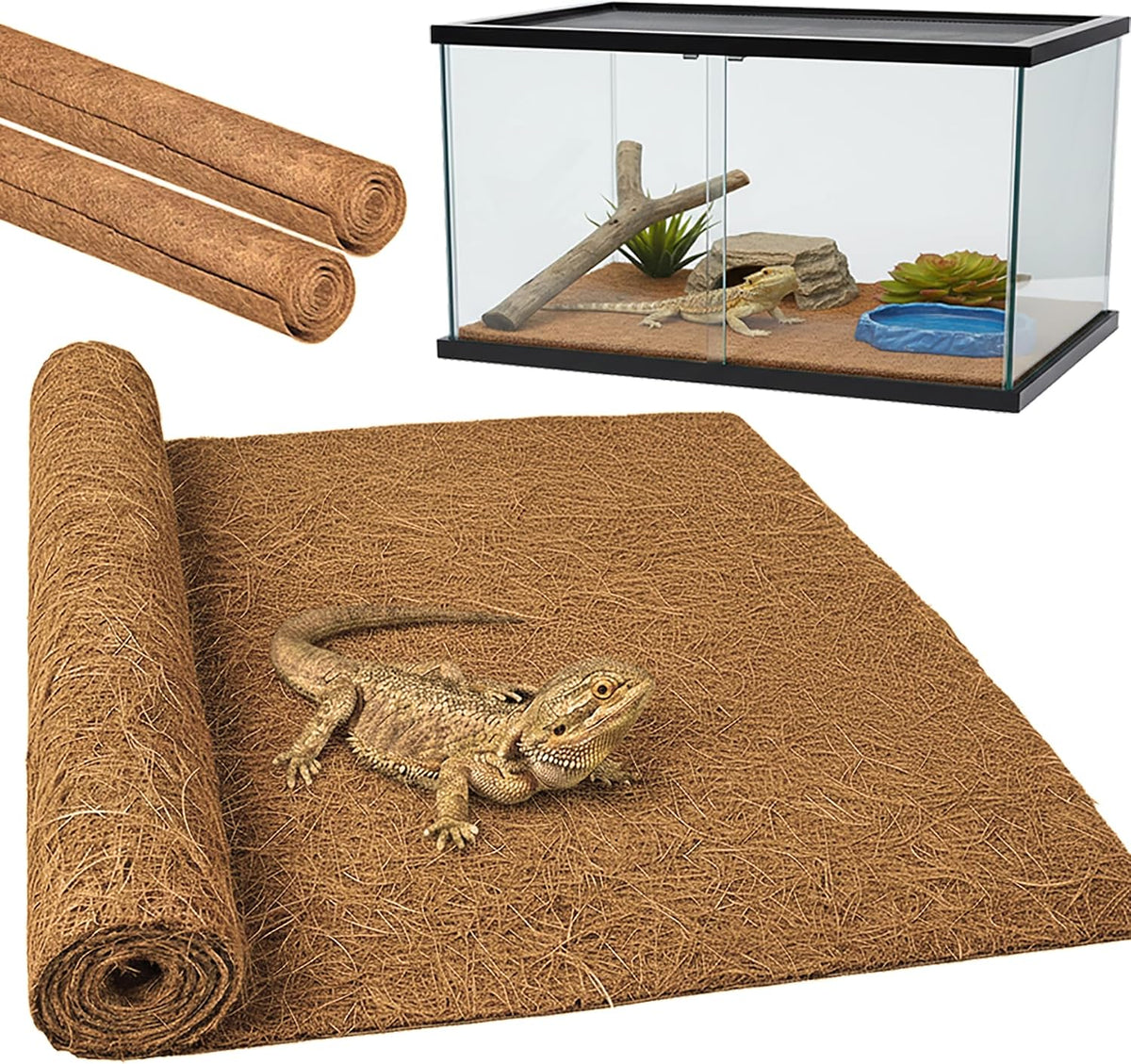 Reptile Carpet, Reptile Mat, Bearded Dragon - 2 PCS / Brown 18"×36"