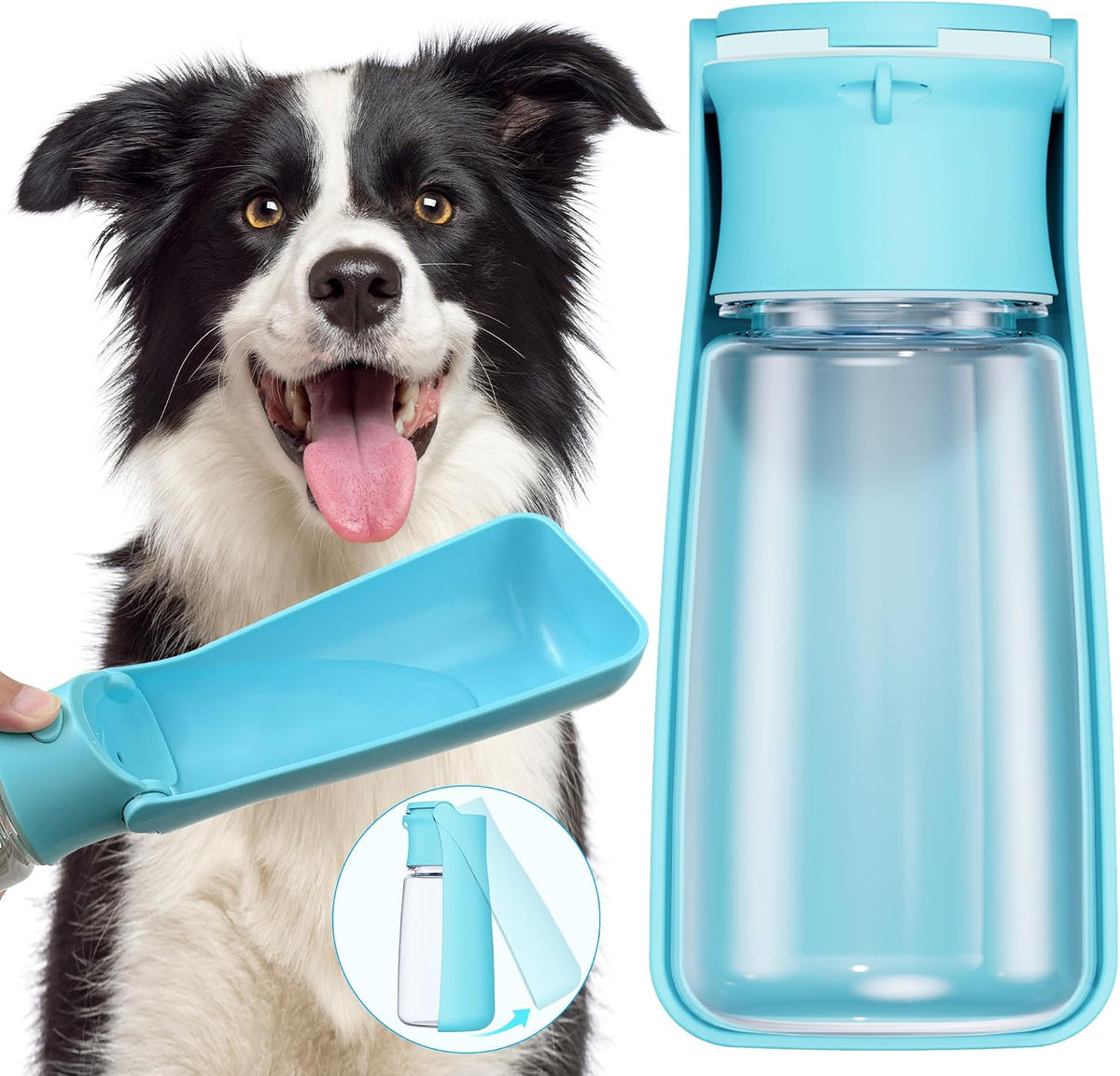 Portable Dog Water Bottle Dispenser [Leak Proof & Foldable] Dog - Blue / 19OZ