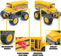 ArtCreativity 5 inch yellow diecast monster school bus pullback toy with big tires - view 5