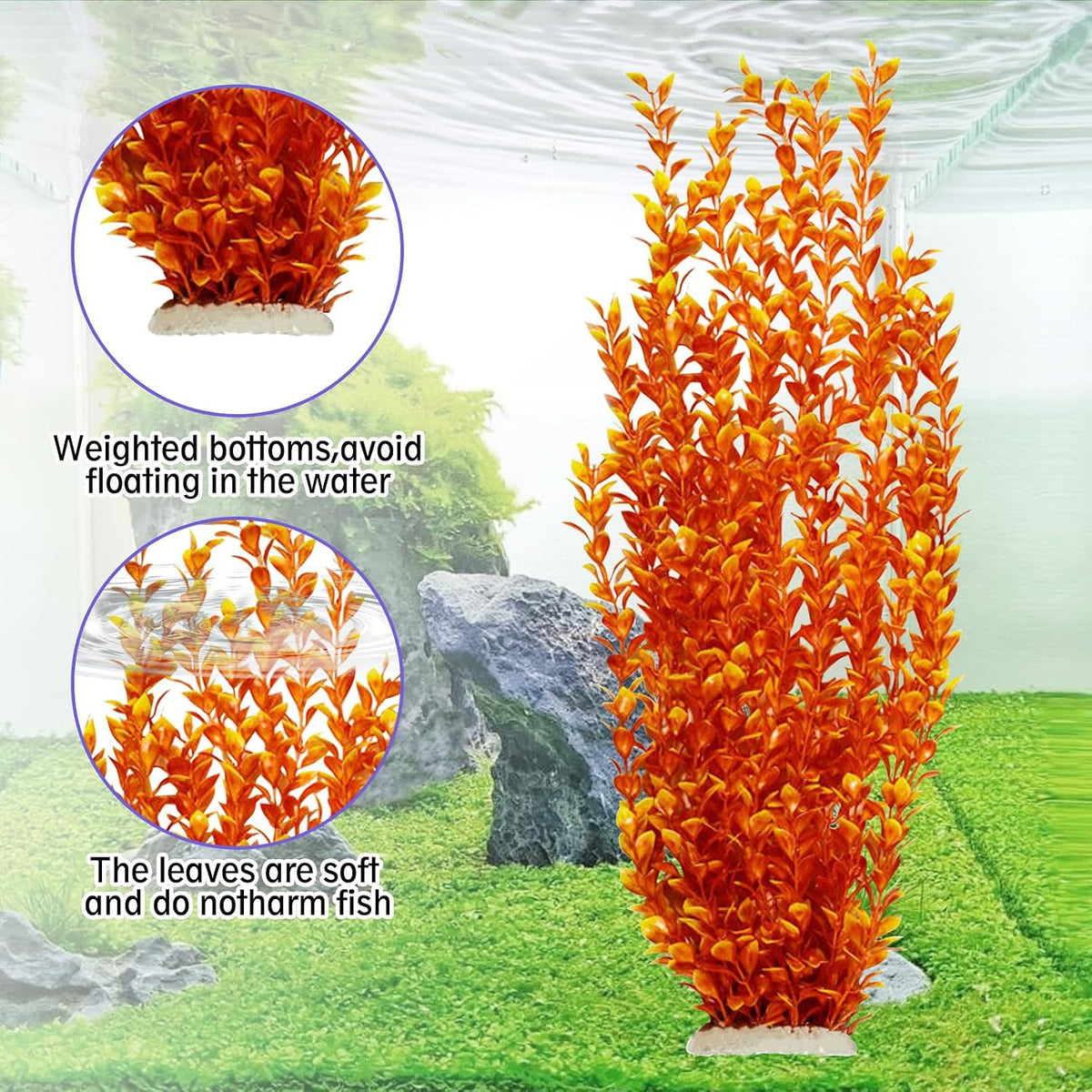 23" Tall Aquarium Plastic Plants - Orange（style A） - image 3