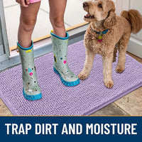 Smiry Dog Door Mat for Muddy Paws 24x16, Absorbs Moisture and Dirt Doormat, Non-Slip Washable Quick Dry Chenille Front Door Mat Indoor Entrance, Entryway Carpet for Inside Floor, Lavender
