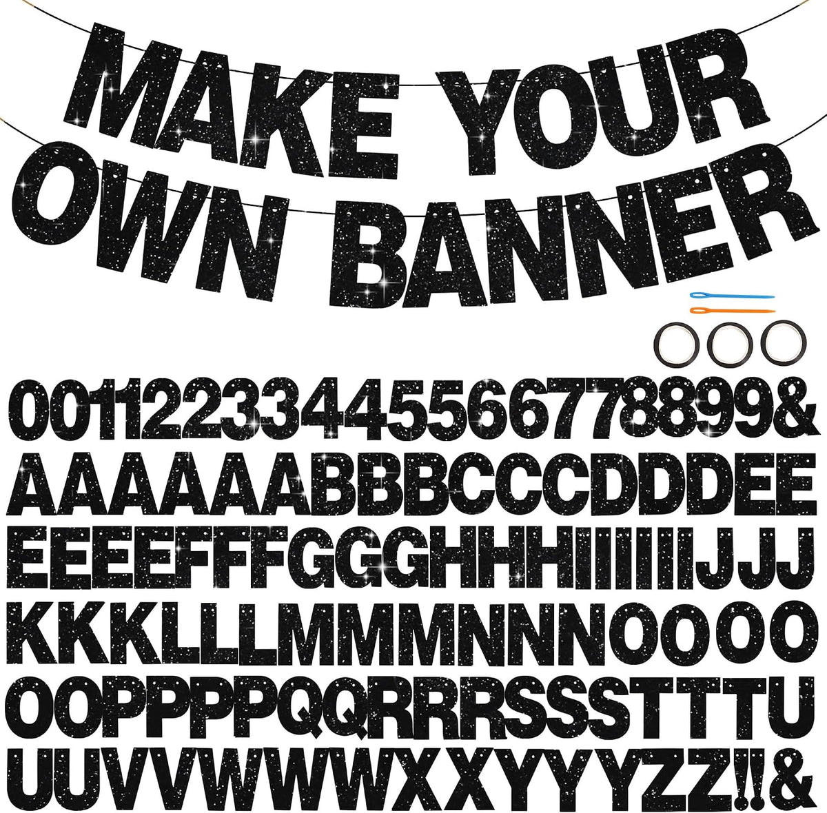 BEISHIDA 116 PCS A-Z DIY Letter Custom Banner Birthday Party Decor – Fun for Kids & Family - Glitter Black