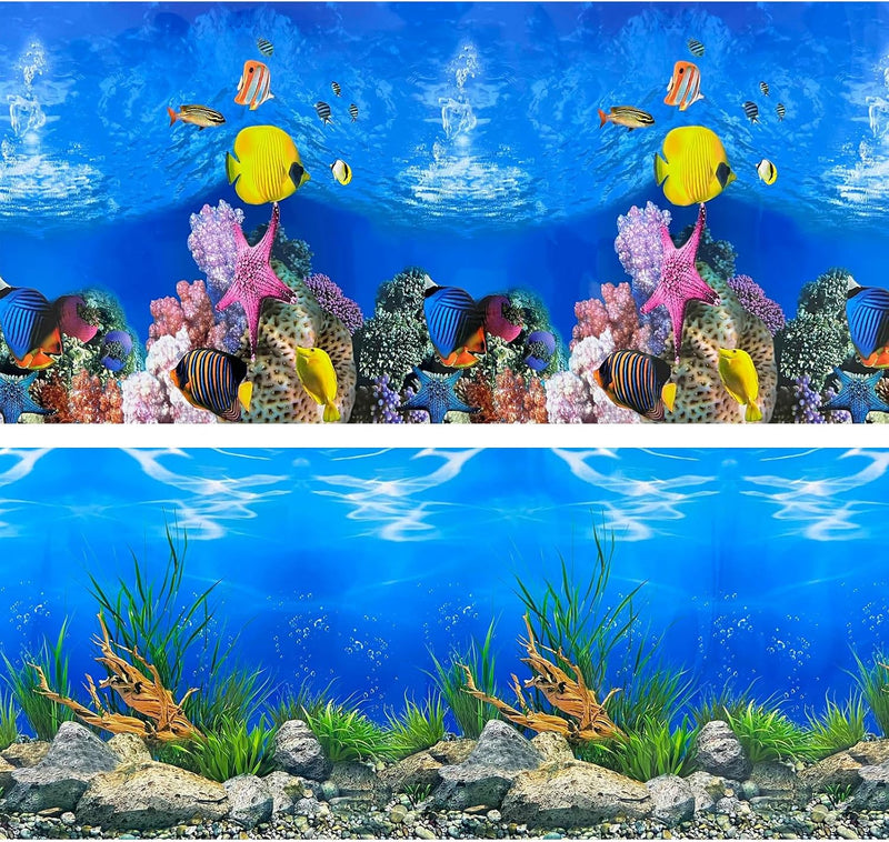 XCNO Aquarium Background Poster Fish Tank Wallpaper - Sea World / 11.6" x 25" In
