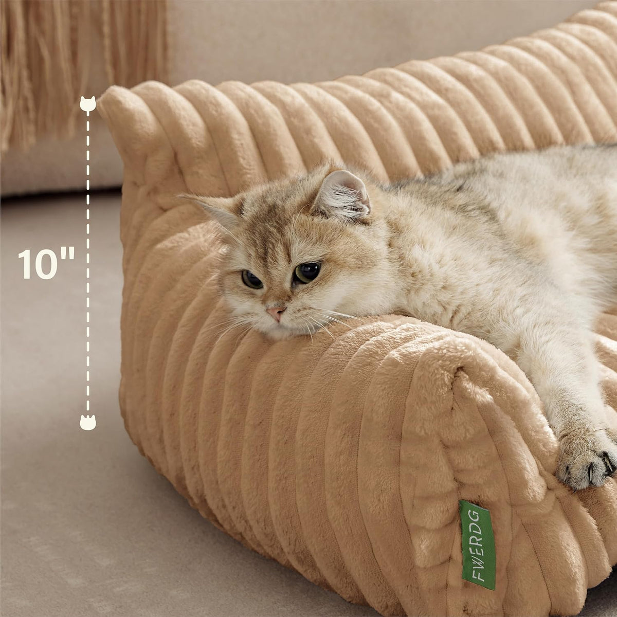Cute Couch Bed for Pets, Supportive Cat Sofa for Indoor Cats - 24.0"L x 18.0"W x 10.0"Th / Beige - image 3
