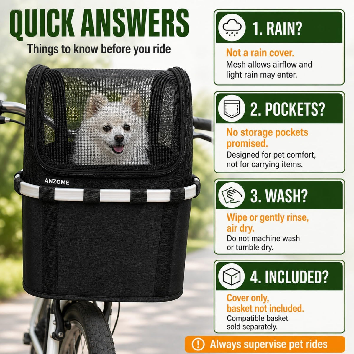 Dog Bike Basket Cover, Drawstring Mesh Pet Safety Cover - 11.4"L x 9.8"W x 10.2"H - image 4