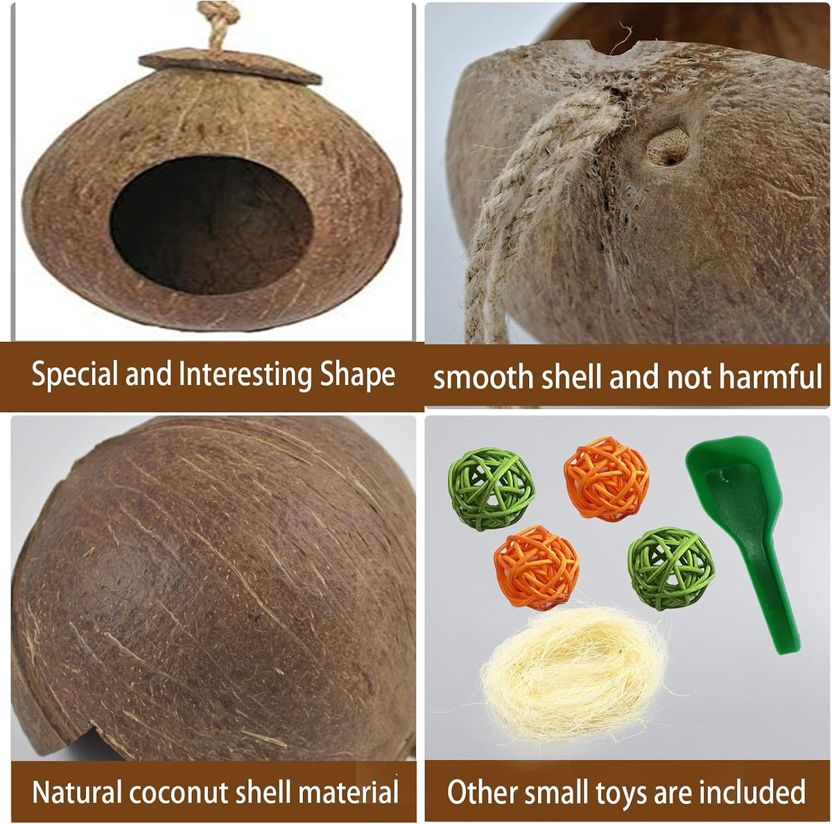 Parakeet Nesting Box Transparent Bird House Bird Nest Box for Cage - Coconut shell / [M:9.8 x 5.1 x 5.1 lnches] - image 3