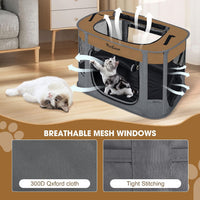Portable Cat Playpen with Litter Box, Cat Enclosure for Camping - Brown / Double - image 3