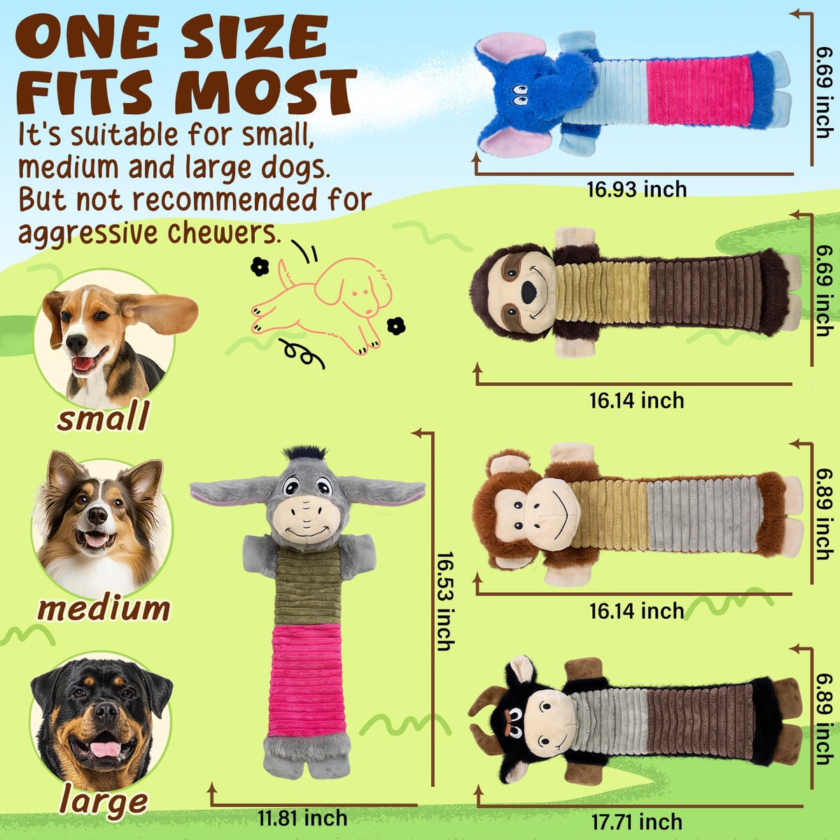 2 Pack No Stuffing Dog Squeaky Toys - Donkey, Elephant, Cattle, Monkey, Sloth - image 4