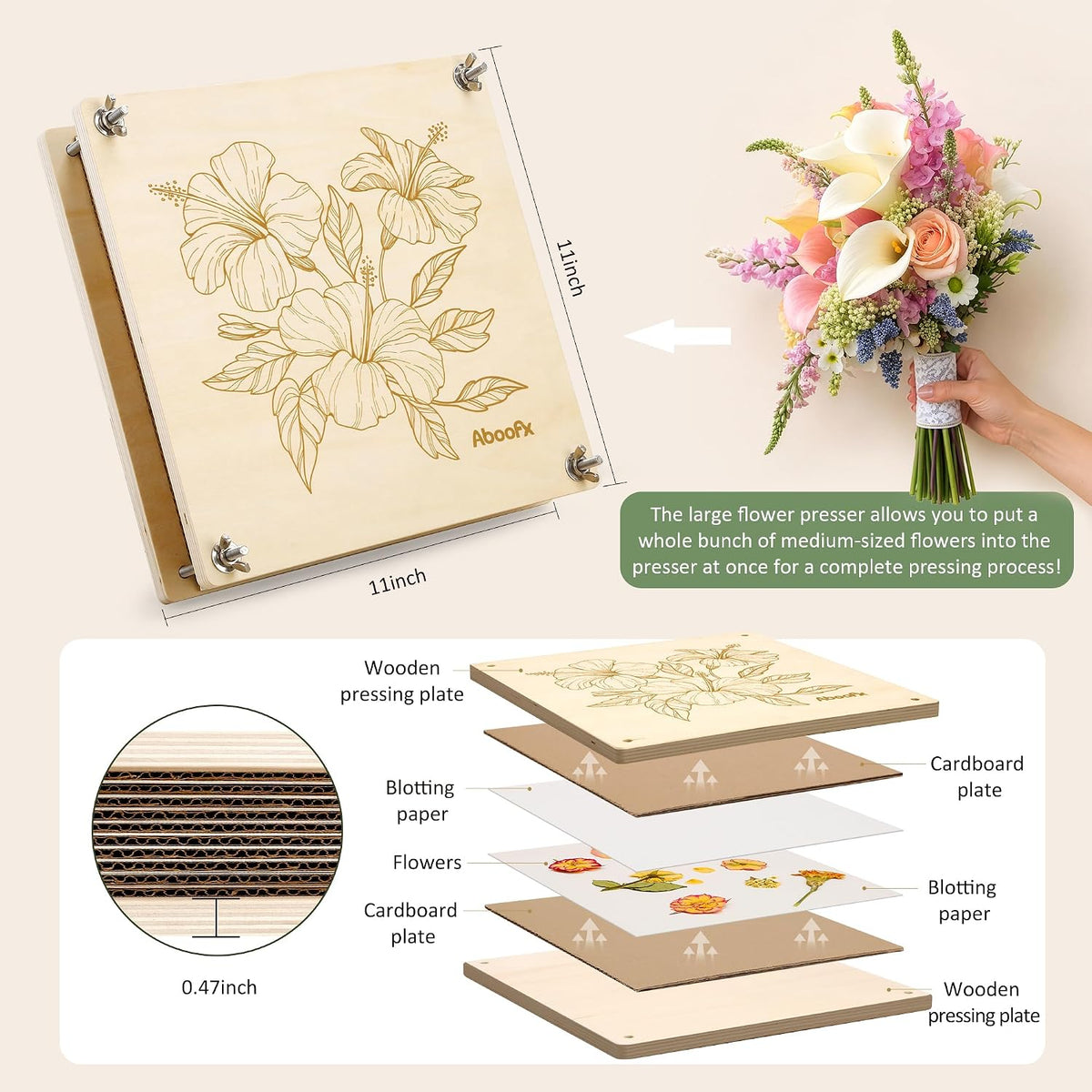 Aboofx Wooden Flower Pressing Kit - 11" x 11" 10 Layers - image 4