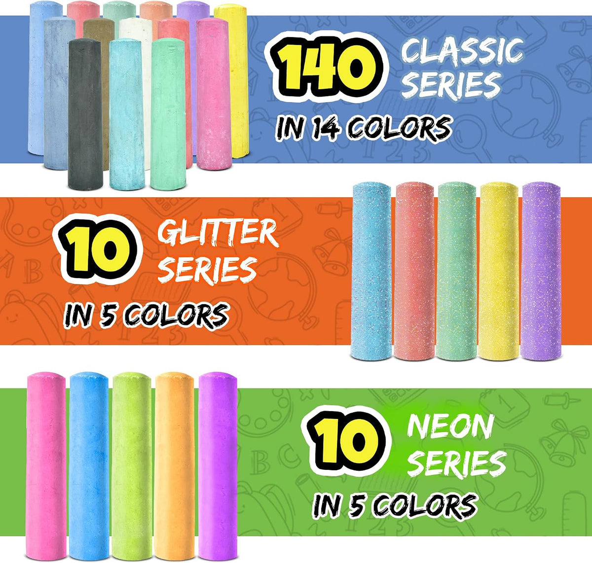 160 PCS Sidewalk Chalk for Kids, 14 Colors - 160 - image 2