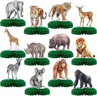 Yeaqee 12 safari animal honeycomb centerpieces with giraffe and monkey - view 2