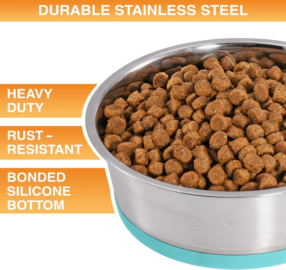 Neater Pet Brands Stainless Steel Dog Bowls with Non-Slip Rubber - 4 Cup (Set of 2) / Teal - image 2