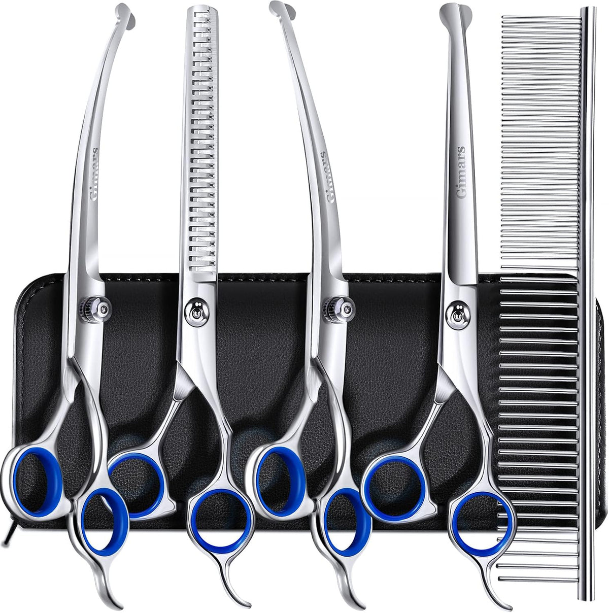 Gimars Titanium Coated Professional 6 in 1 4CR Stainless Steel Dog - 7inch Silver Round Tip 6 in 1 Professional