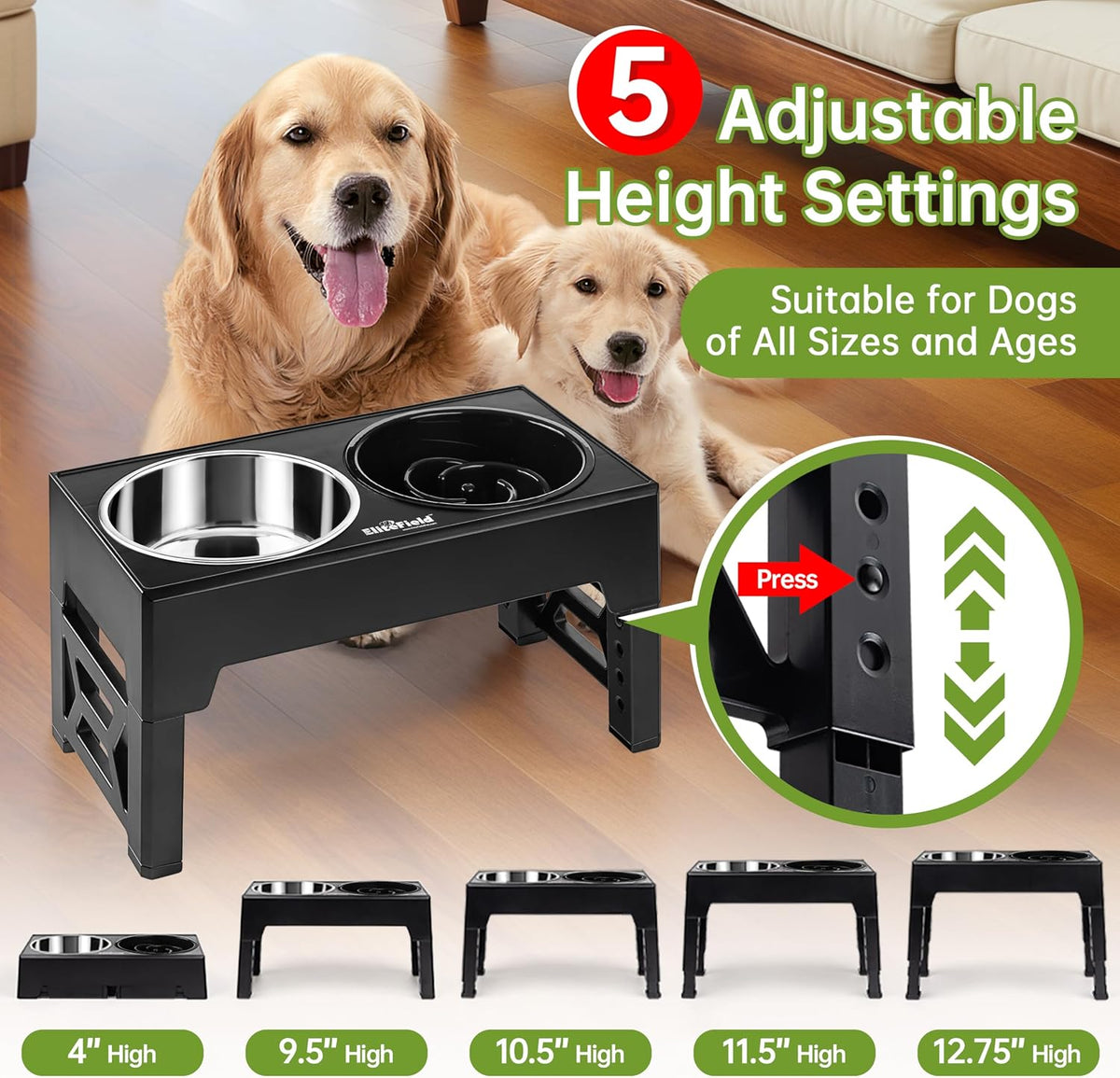 EliteField Elevated Dog Bowls - 2 Bowls + 1 Slow Feeder / Black - image 2