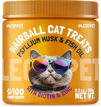 Hairball Treatment for Cats Natural Remedy with Apple Pomace, Psyllium Husk Omega 3 6 Fatty Acids Zinc Biotin Cat Supplement for Indoor Cats Promotes Healthy Digestion Furball Control 100 Yummy Chews
