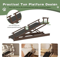 6 Level Height Adjustable Dog Ramp for Bed, Couch 65" Foldable Pet Ramp with Non-Slip Mat，DIY Glow Strips & Rest Platform Heavy Duty Dog Stairs for Large Dogs up to 200Lbs ，Brown