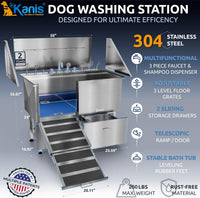 Professional Dog Washing Station 304 Stainless Steel Pets Grooming Tub – Essentials for Dogs - Silver, Left Ramp, 2 Drawer / 50 Inches - image 2