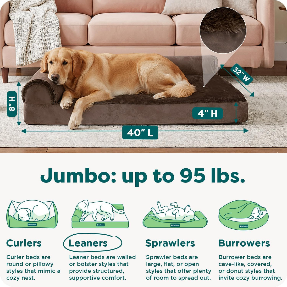 Furhaven Orthopedic Dog Bed for Large Dogs w/ Removable Bolsters - Jumbo / Sable Brown - image 3