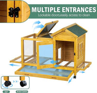 Wooden Rabbit Hutch with Waterproof Roof,Outdoor/Indoor Bunny Cage with Removable Slide-Out Bottom Tray, Chewproof Rabbit cage for Small-Medium Animals (Guinea Pigs, Hedgehogs)