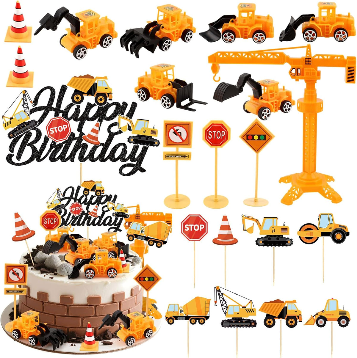 44PCS Halloween Cake Toppers with Spider Bat Castle Pumpkin Skull - Construction
