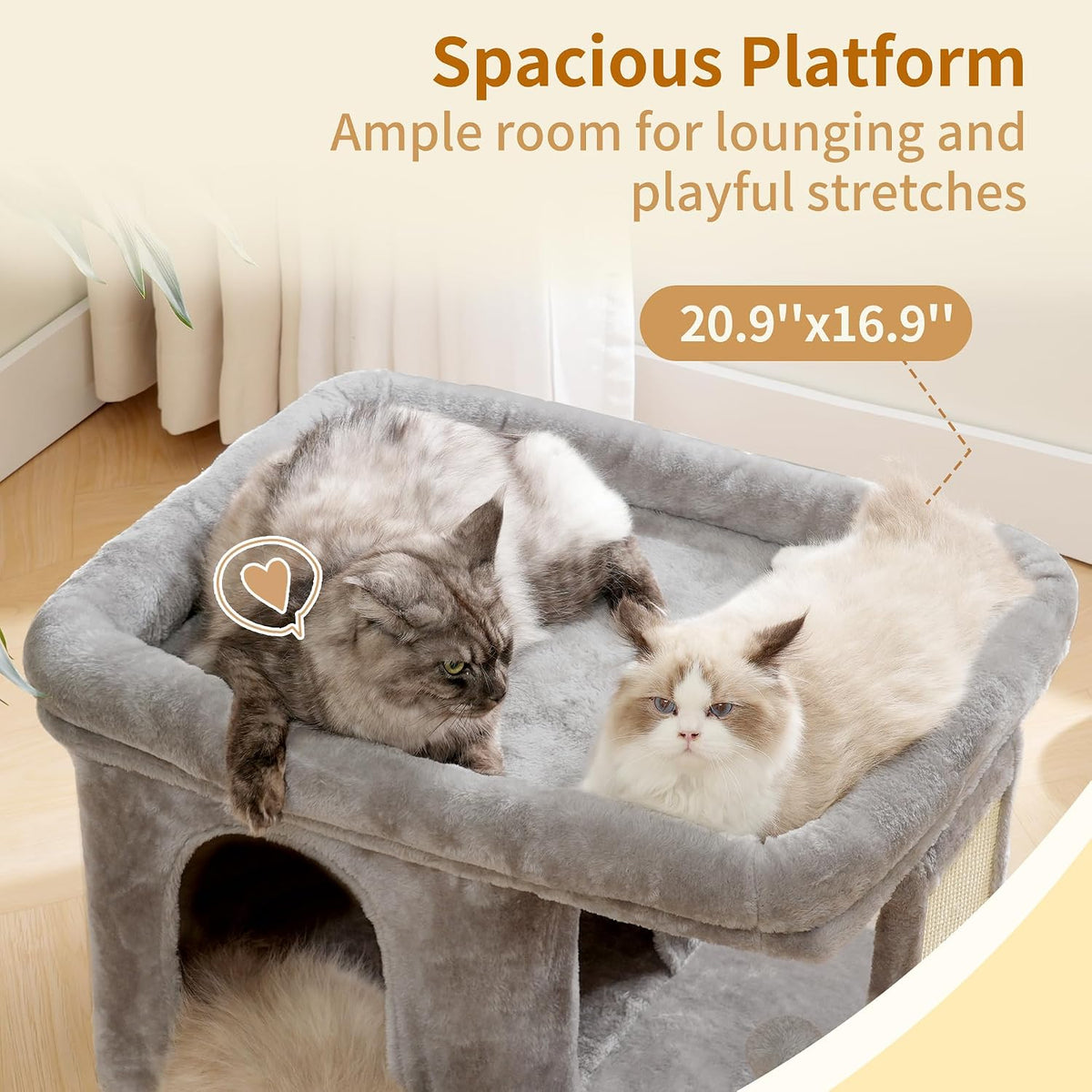 Heybly Cat Tree, 14" Cat Tower with Large Cat Bed & Condo HCT203SW – Essentials for Cats - 14 inch / Light Gray - image 3