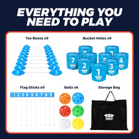 TOY Life backyard bucket golf game set with blue golf buckets, flag and golf balls on a lawn - view 5