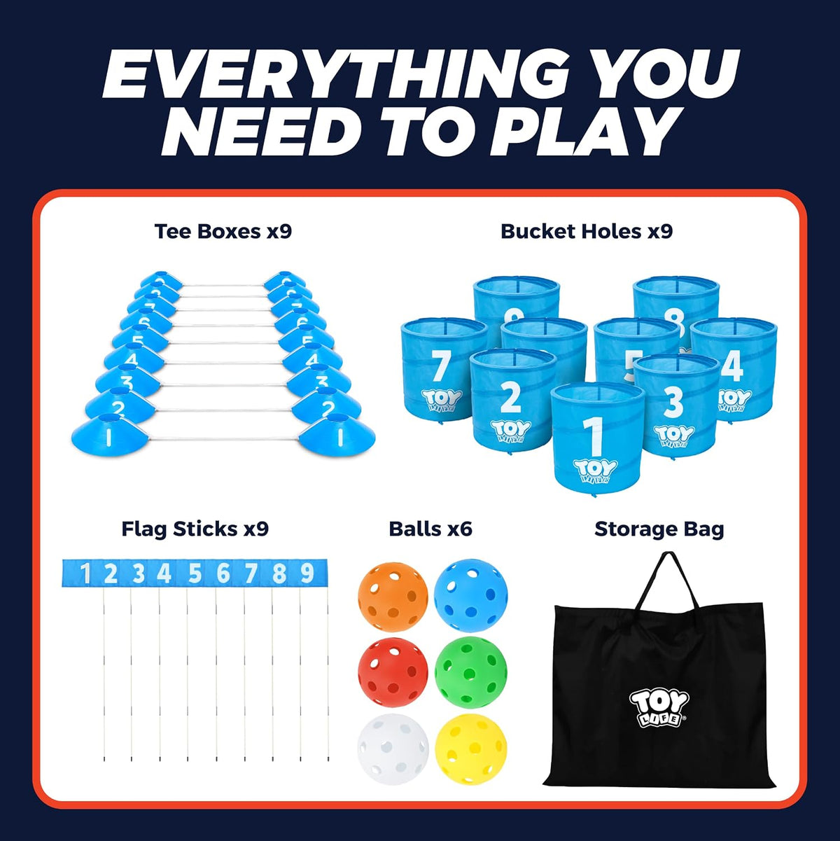 TOY Life backyard bucket golf game set with blue golf buckets, flag and golf balls on a lawn - view 5