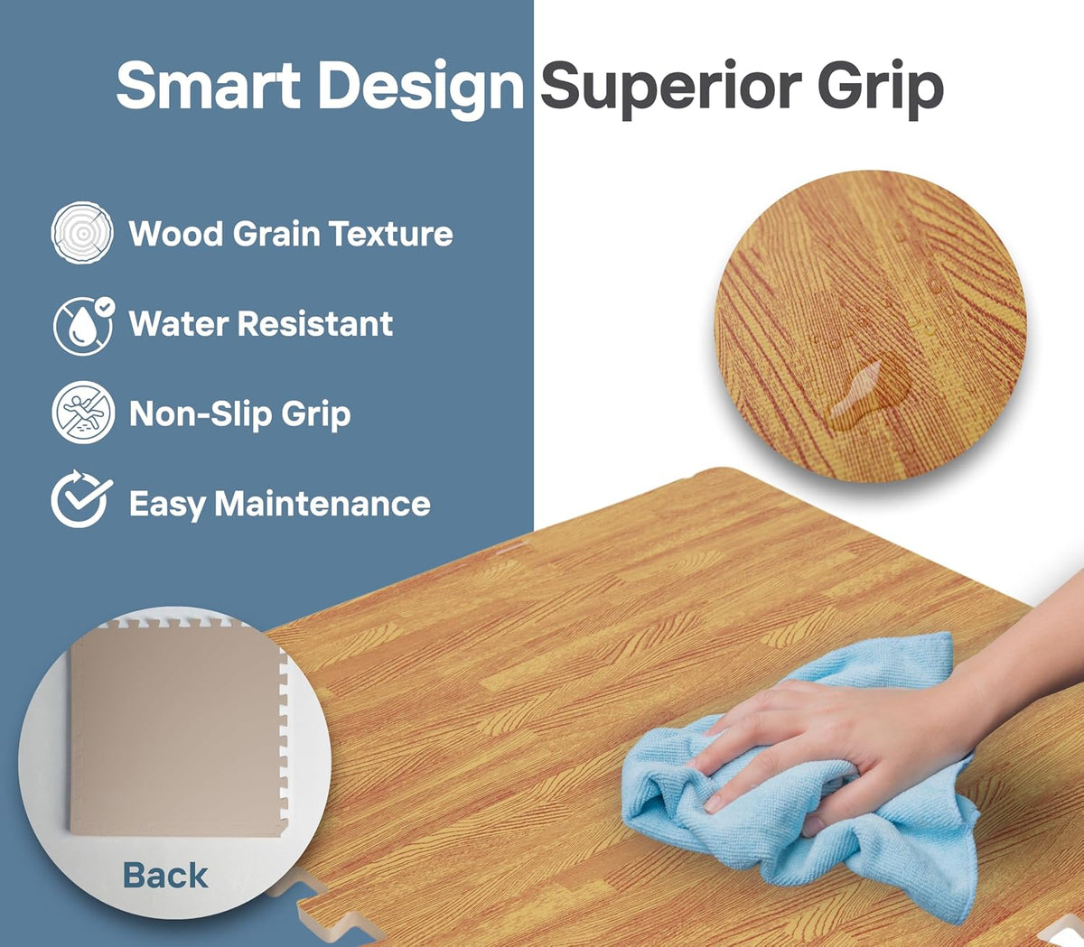 Art3d EVA Puzzle Exercise Mats, 24"x24", 1/2" Thick - Teak / 96 Sq.ft / 24 - image 3