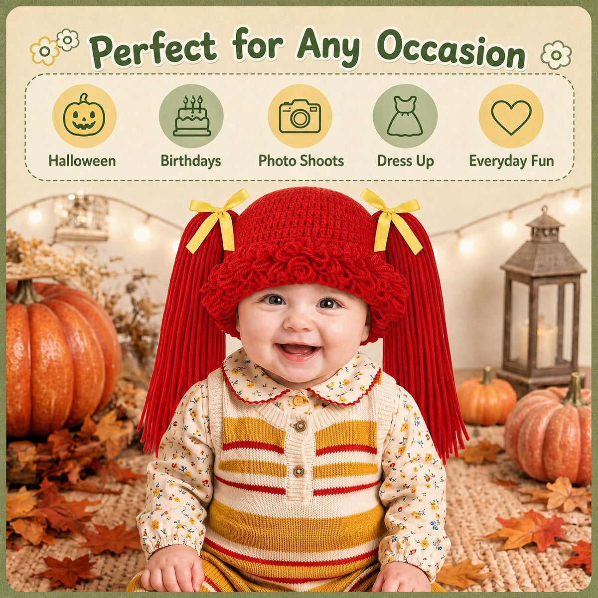 Halloween Cabbage Costume Yarn Wig - Red 3 / Straight Pigtails - image 3