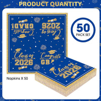 PERFQU Class of 2026 graduation napkins in blue and gold with cap and tassel design - view 11
