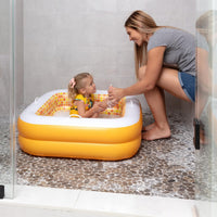 3-in-1 Inflatable Baby Pool, Safety Secure Grip Handles - 34" Square Orange Burst - image 3
