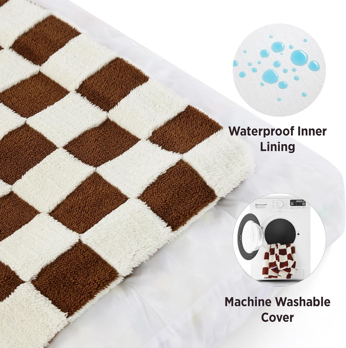 LE SURE Cute Aesthetic Dog Bed for Crate - 35.0"L x 22.0"W x 4.0"Th / Brown Checks - image 3