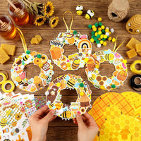 Hollowfly Thanksgiving paper wreath craft kits with gem stickers, ribbons and wool balls - view 32