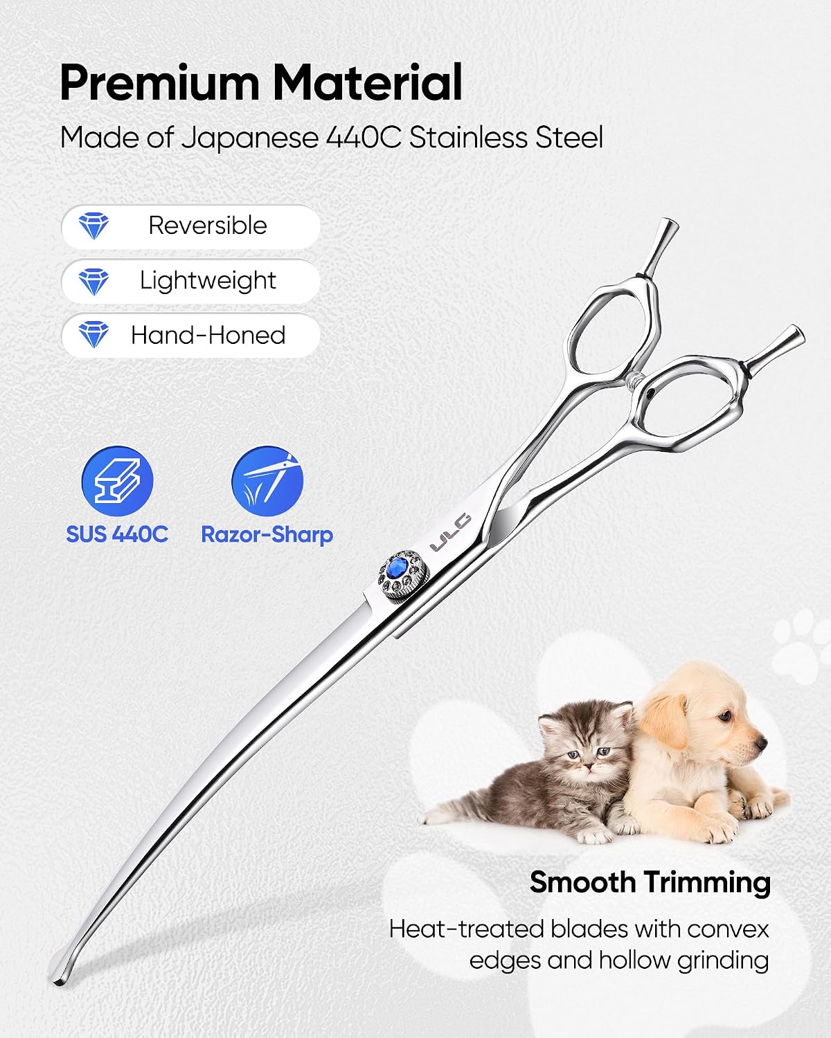 ULG Curved Dog Grooming Shears, 440C Stainless Steel - 7.0 Inch (Curved) - image 3