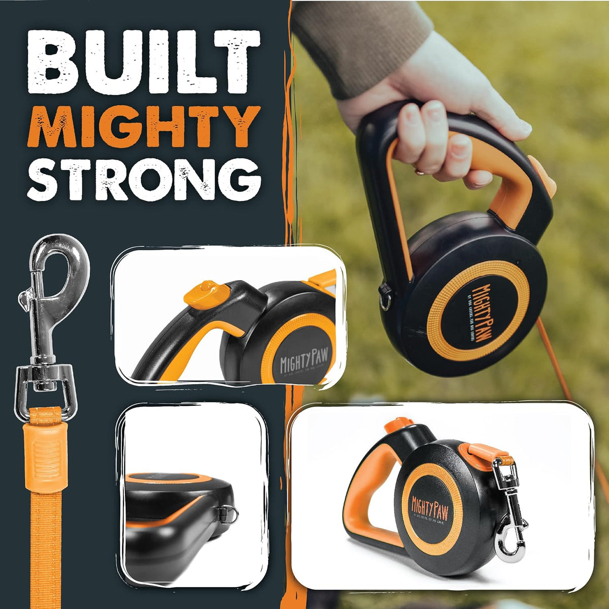 Mighty Paw Retractable Dog Leash, for Large Dogs, Auto-Locking - Original Orange / 0 - 50 lbs - image 4